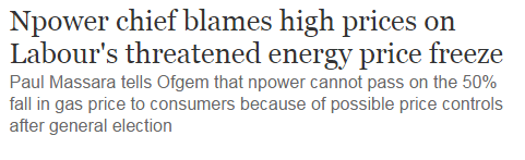 Npower chief blames high prices on threatened energy price freeze